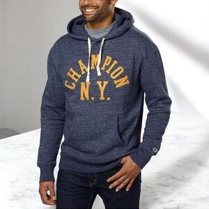 Champion: Large Logo Blue Heather Hoodie